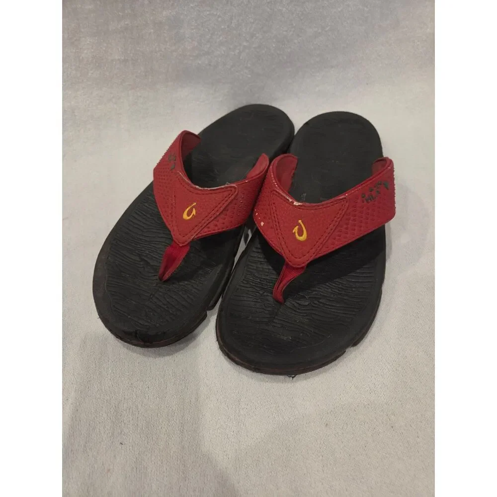 Olukai Kai'i HLA Mens Sandals Flip Flops Red Black Hawaii Lifeguard sz 11